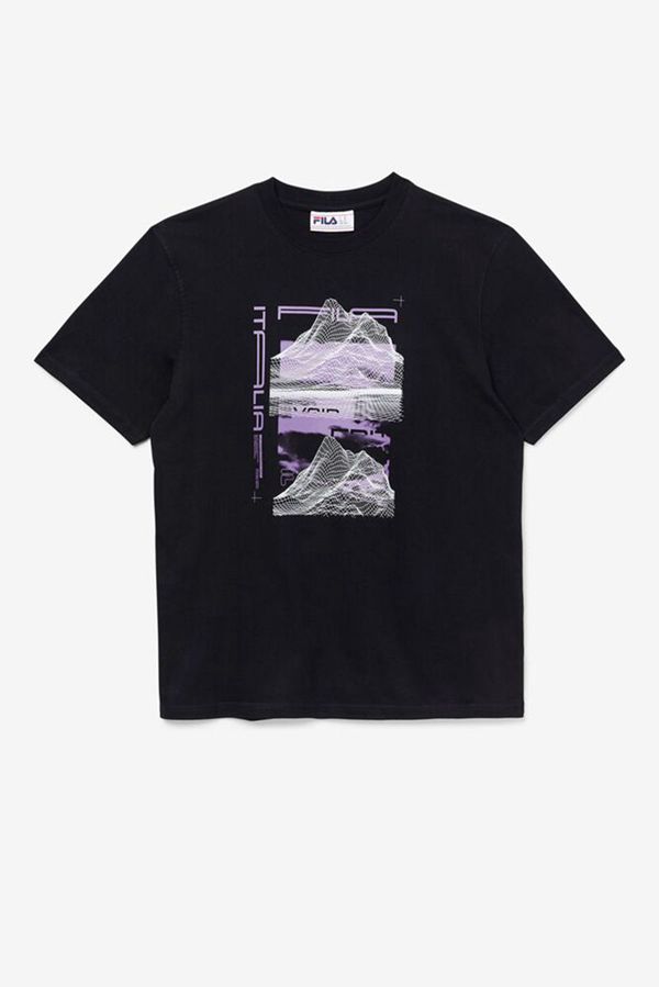 Fila Black & Purple Blockfire Fashion Graphic Men's Tee - Black,NZ 12-25691